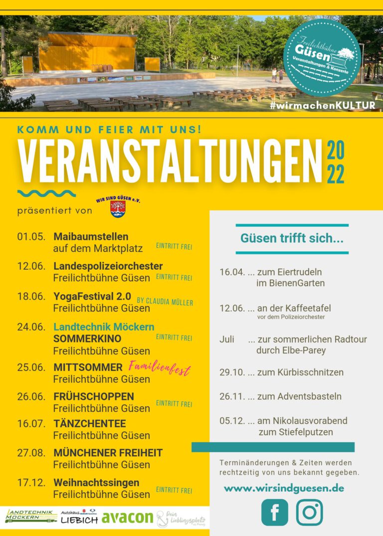 Veranstaltungskalender 2022 Wir sind Güsen e.V.